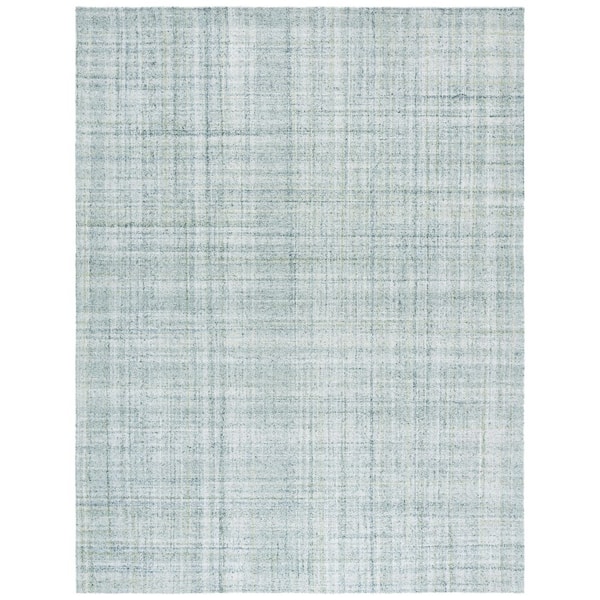 Abstract 9 ft. x 12 ft. Light Green/Ivory Modern Plaid Area Rug