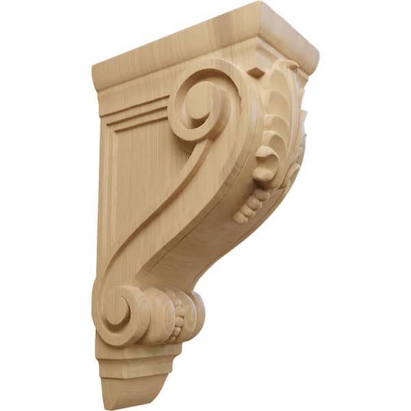 Ekena Millwork 8 in. x 4-3/4 in. x 13-1/4 in. Unfinished Wood Cherry Large Fig Leaf Corbel