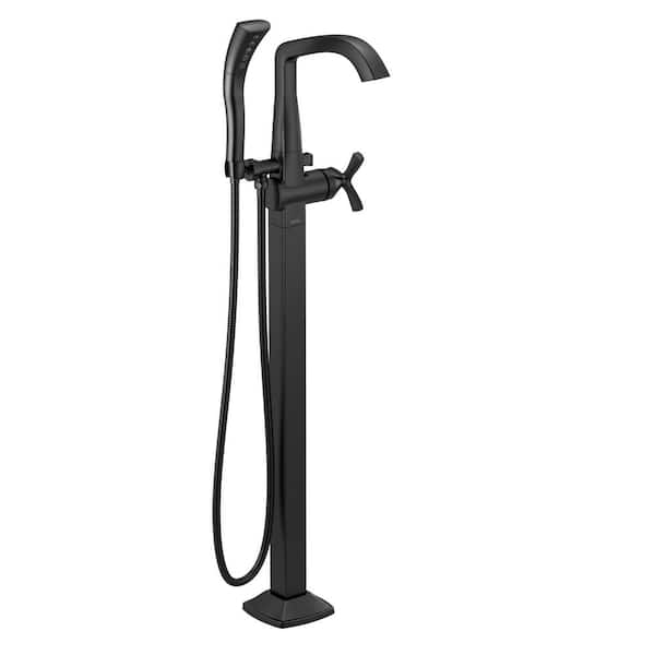 Delta Stryke 1-Handle Freestanding Tub Filler Faucet Trim Kit with Handshower in Matte Black (Valve Not Included)