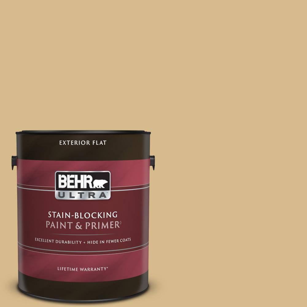 BEHR ULTRA 1 gal. 350F5 Camel Flat Exterior Paint & Primer 485401