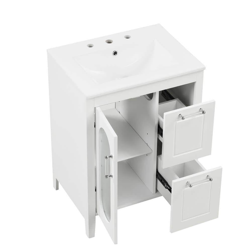 24 in. W x 18.3 in. D x 33.2 in. H Single Sink Freestanding Bath Vanity in White w/ White Ceramic Top & Adjustable Shelf price history on PriceWatchPro