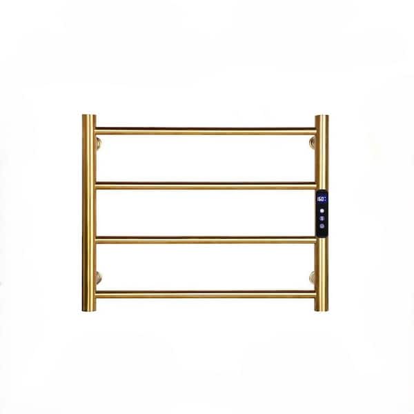 4 Bar Wall Mounted Electric Towel Warmer with Timer and Temperature Control in Brushed Gold Finish