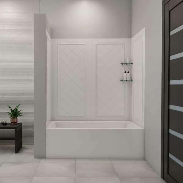 DreamLine QWALL-Tub 28-32 in. D x 56 to 60 in. W x 60 in. H 4-Piece Easy Up Adhesive Tub Surround in White