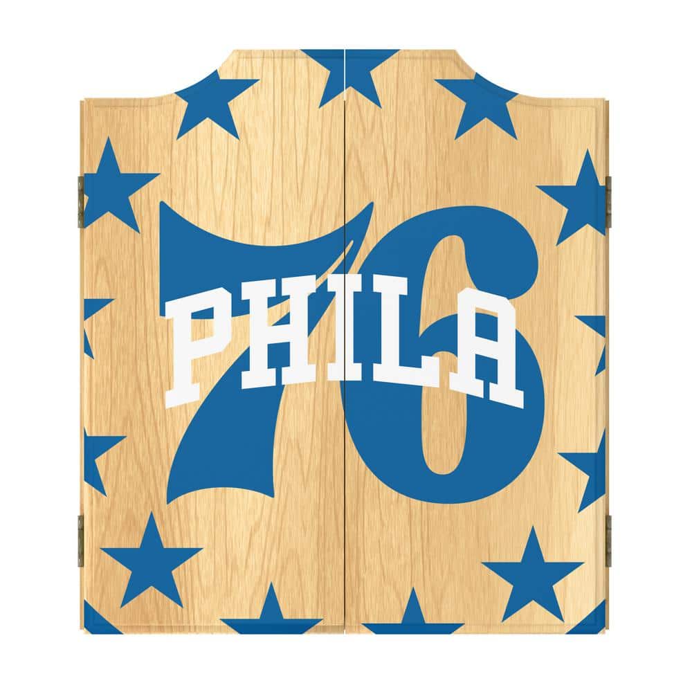 Philadelphia 76ers Fade 20.5 in. Dart Board with Cabinet, Darts and Scorebo