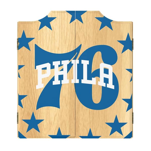Unbranded Philadelphia 76ers Fade 20.5 in. Dart Board with Cabinet, Darts and Scoreboards