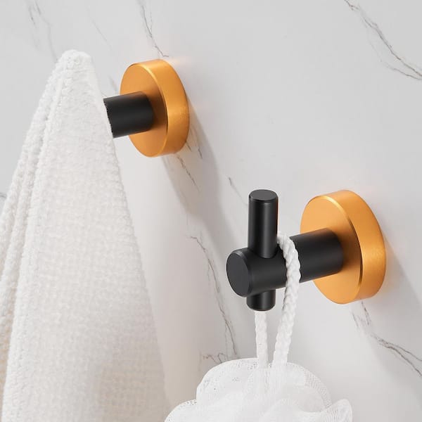 Zalerock Modern 6-Piece Bath Hardware Set with Towel Bar*2, Towel Ring*1, Toilet  Paper Holder*1, Hook*2 in Black and Gold GJ66016 - The Home Depot