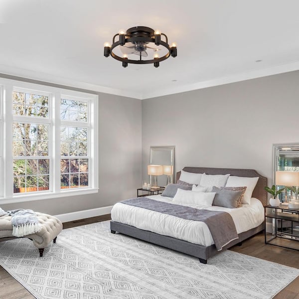 20 in. Indoor Black Ceiling Fan with 6-Lights and Remote