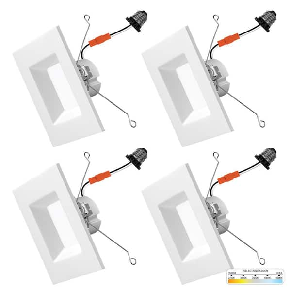NuWatt 6 in. 14-Watt LED White Square Retrofit Recessed Housing Light 5 CCT 2700K to 5000K IC Rated Remodel Dimmable (4-Pack)