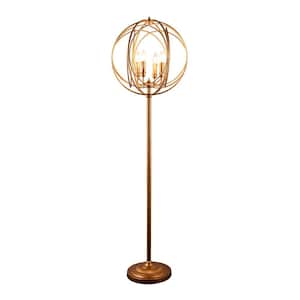 64 in Gold Gold Four Light Column Floor Lamp With Modern Gold Geometric Globe Shade