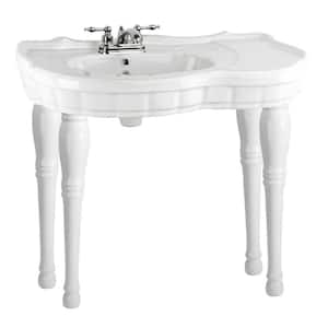 Southern Belle 35-3/8 in. Console Bathroom Sink Vitreous China in White with 4 Spindle Legs and Centerset Faucet Holes