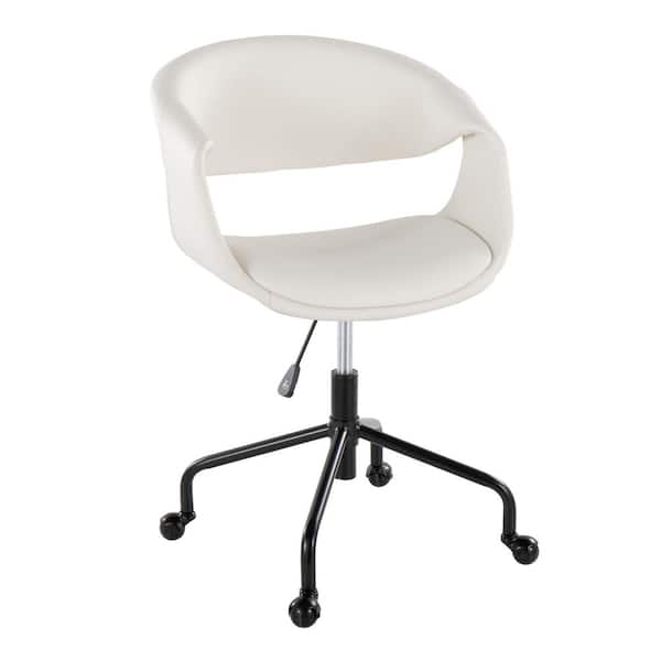 Curvo Faux Leather Upholstered Task Chair 34 in. Black Metal and White Faux Leather with Nonadjustable Arms