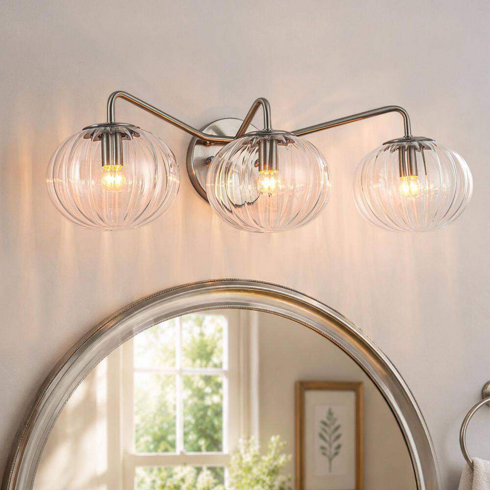 23.23 in. 3-Light Modern Brushed Nickel Vanity Light with Clear Bubble Ribbed Glass Shades for Bathroom Mirror Bedroom price history on PriceWatchPro