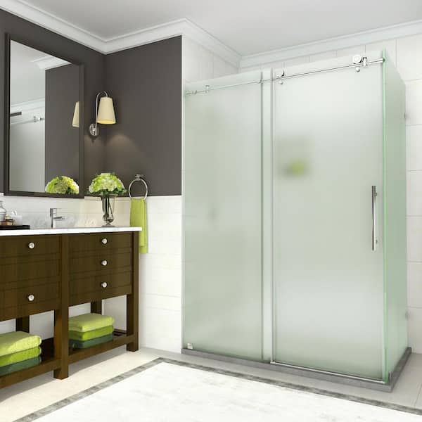 Aston Coraline 44 - 48 x 33.875 x 76 in. Completely Frameless Sliding Shower Enclosure w/ Frosted Glass in Polished Chrome