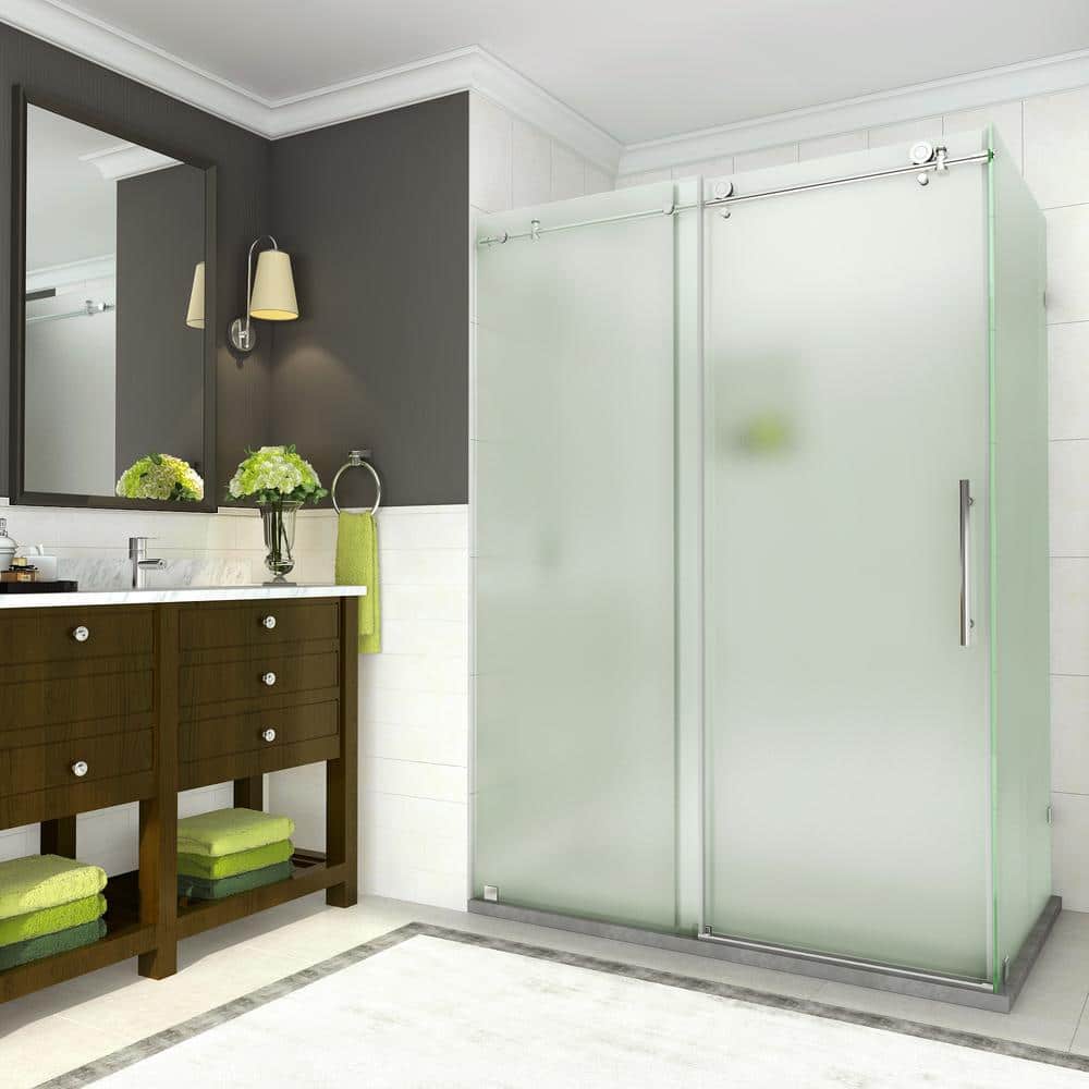 Coraline Frameless Sliding Shower Enclosure with Frosted Glass and Chrome Hardware