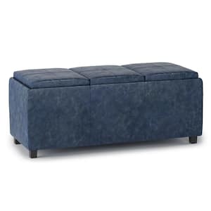 Avalon 42 in. Wide Contemporary Rectangle Storage Ottoman in Denim Blue Faux Leather