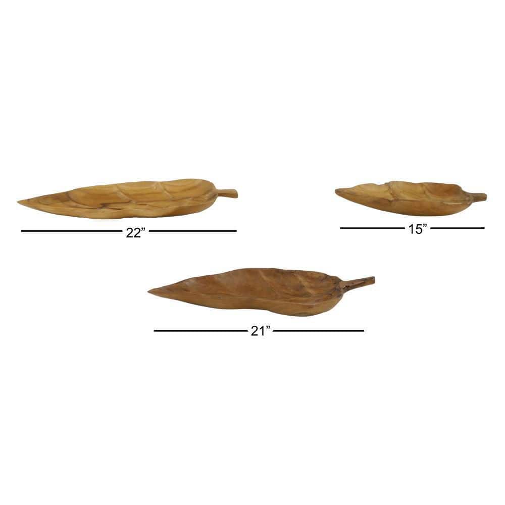 Brown Teak Wood Live Edge Leaf Tray Set of 3