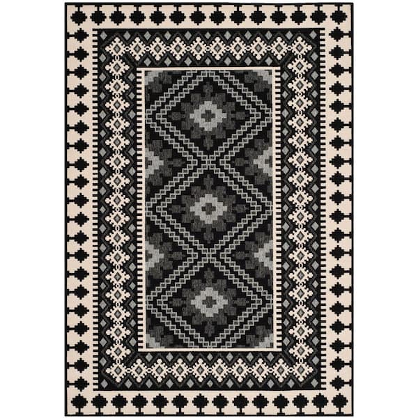 Shop Outdoor Border Geometric Rectangular 8x11 Rug Gray & Black, Outdoor  Rugs