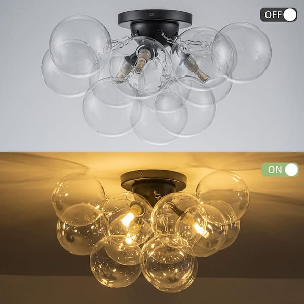 Y'INSP Nordic Bubble 18 in. 3-Light Matte Black Semi-Flush Mount