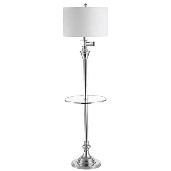 Metal Glass Led Side Table, Floor Lamp With Glass Table Attached