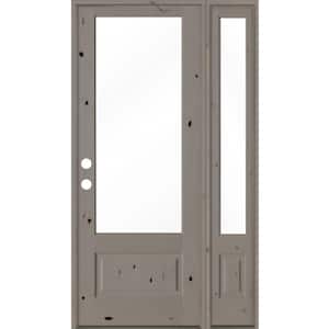 50 in. x 96 in. Farmhouse Knotty Alder Right-Hand 3/4-Lite Clear Glass Grey Stain Wood Prehung Front Door with RSL