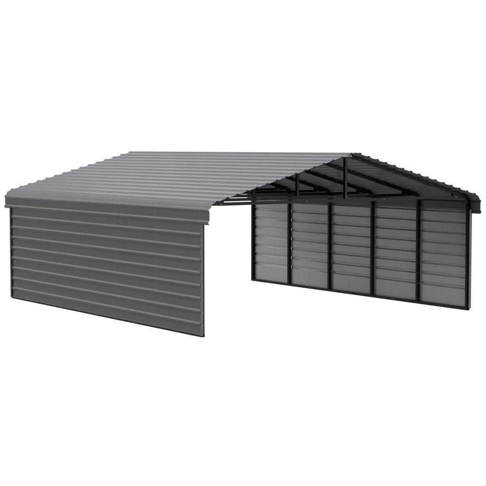 ARROW 20 ft. W x 24 ft. D x 7 ft. H Charcoal Galvanized Steel Carport with 2-Side Wall Kits (CPHC202407ECL2)