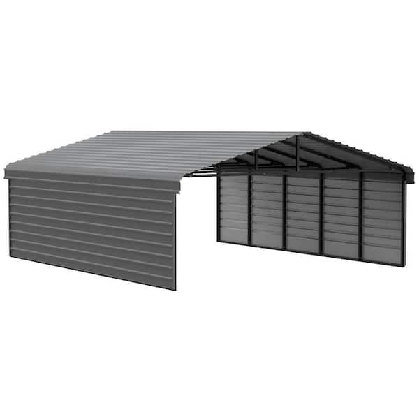 20 ft. W x 24 ft. D x 7 ft. H Charcoal Galvanized Steel Carport with 2-Side Wall Kits