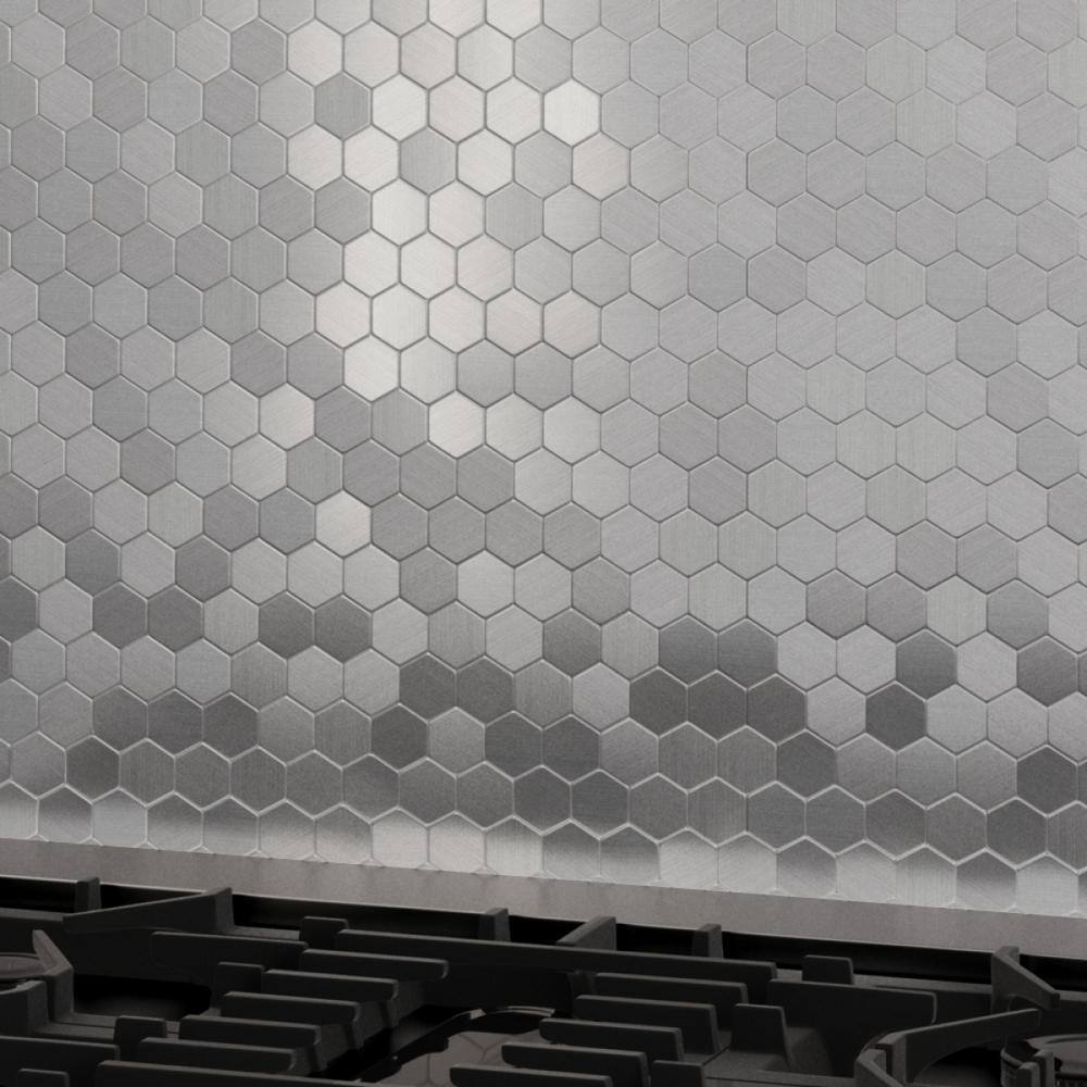 30'' Silver Metal Hexagonal Peel and Stick Backsplash Tile