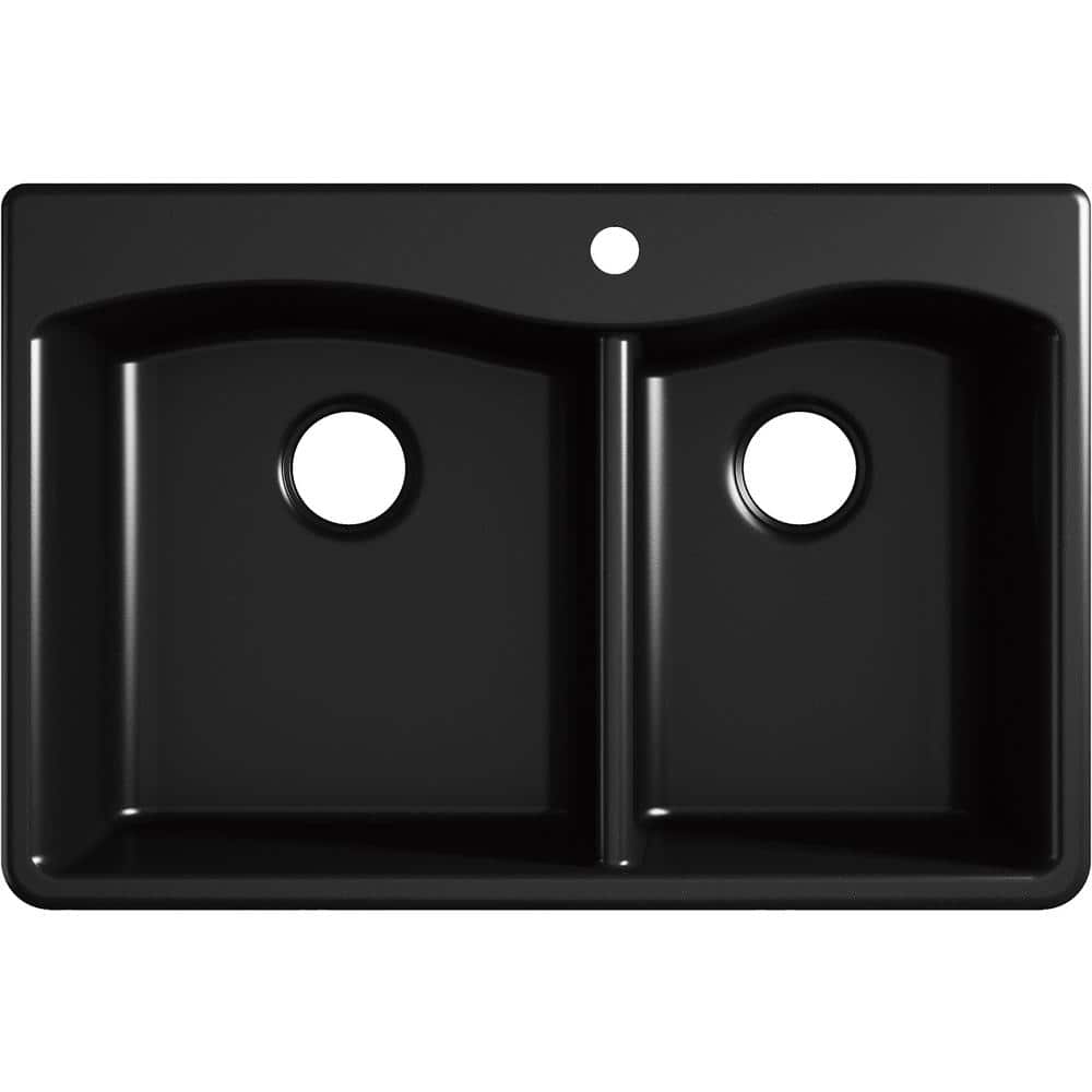 Matte Black Granite Composite Double Bowl Drop-In Kitchen Sink