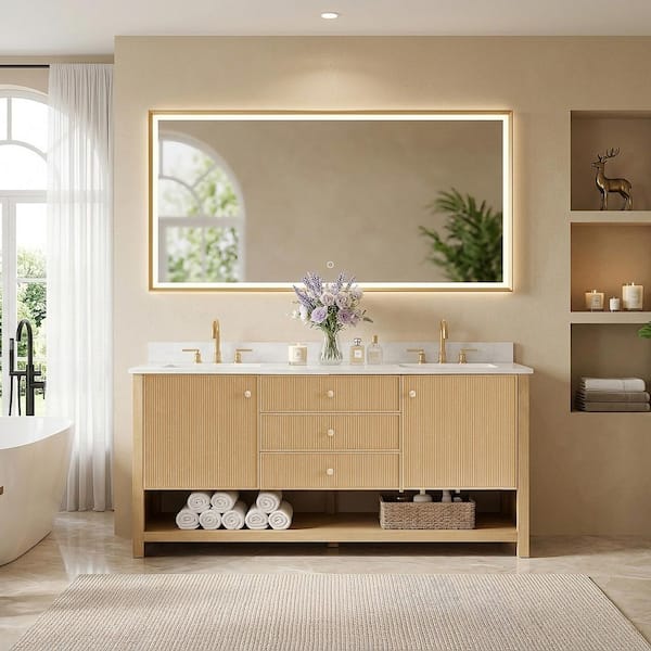 Altair Cecil 72 in. Double Freestanding White Oak Bath Vanity with