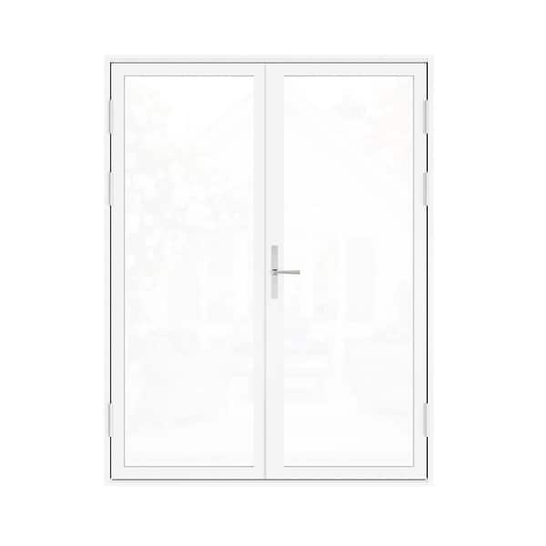 72 in. x 80 in. Double Slide White Aluminum Double Tempered Glass Center-Hinged Patio Door