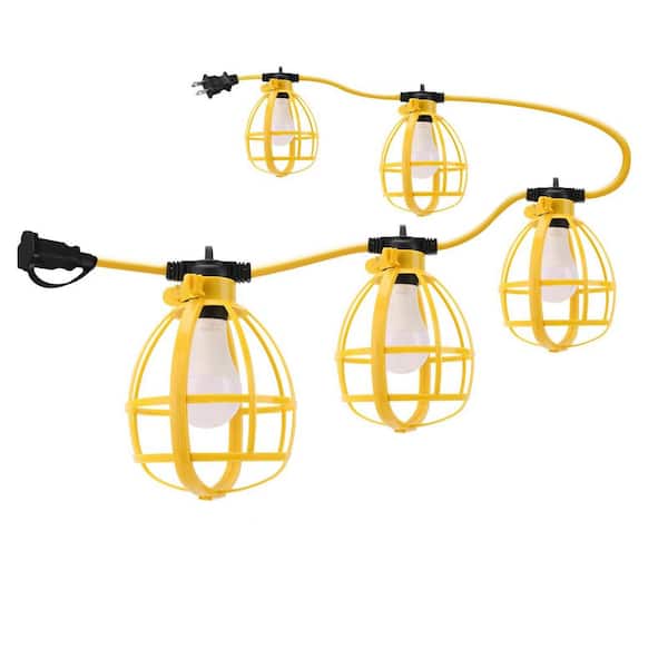 50 ft. Cover 220V LED Construction String Lights, 50W 5-Bulb Work Light, IP65,4000LM 6500K Job Site, Mine Cave Use