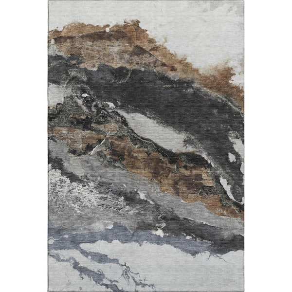 Mayfield Premium Machine Washable Abstract AMF2054 Gray 9 ft. x 12 ft. Area Rug