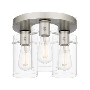Regan 11.75 in. 3-Light Brushed Nickel Flush Mount with Clear Glass Shades