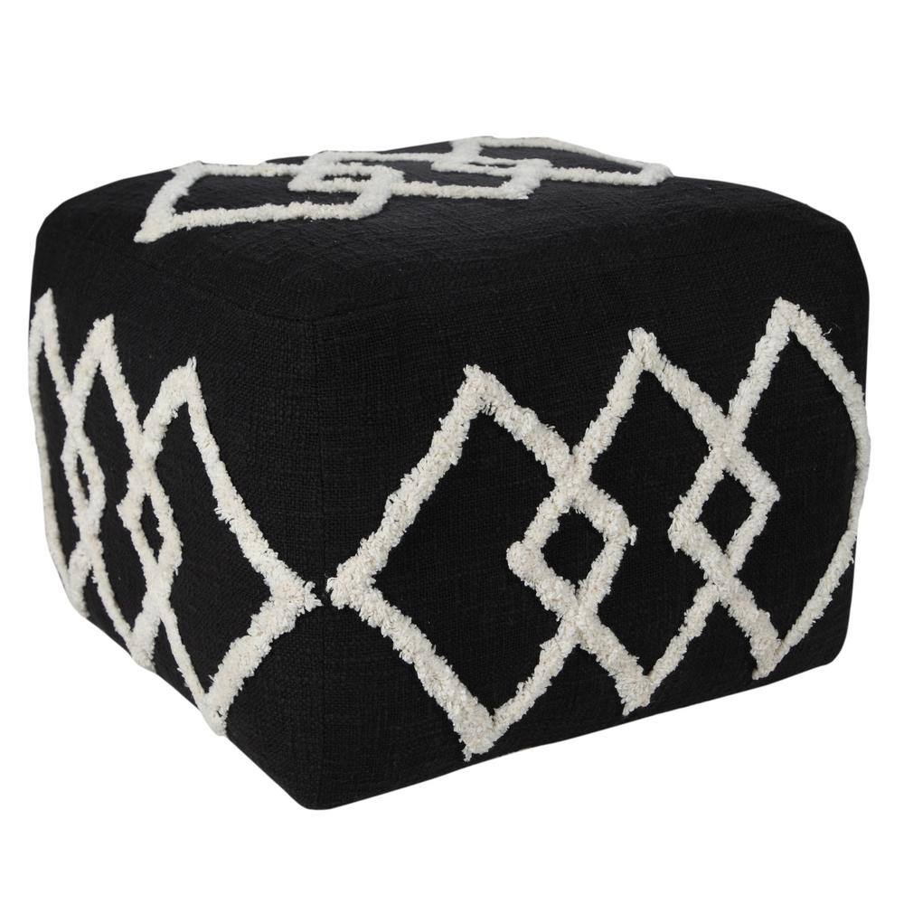 Black and White Tufted Diamond Square Pouf