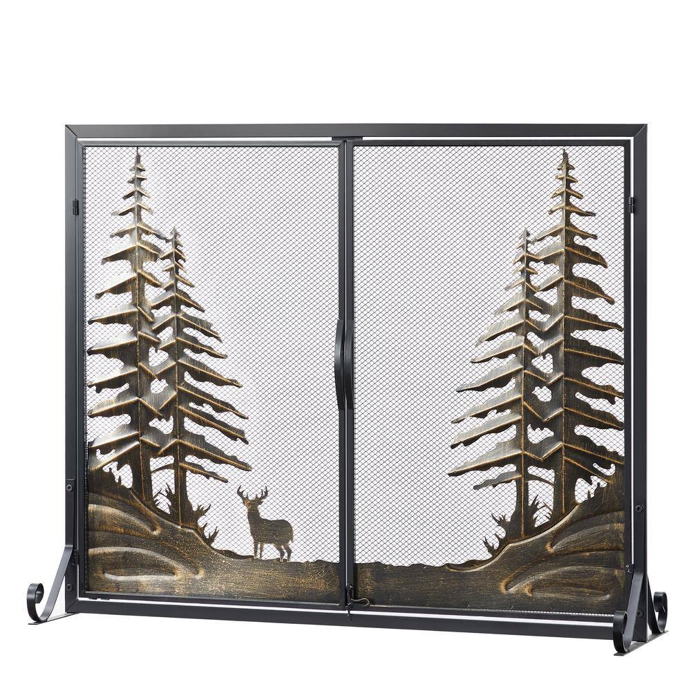 Vanity Art Genoa Black Iron 2Panel Fireplace Screen with Decorative
