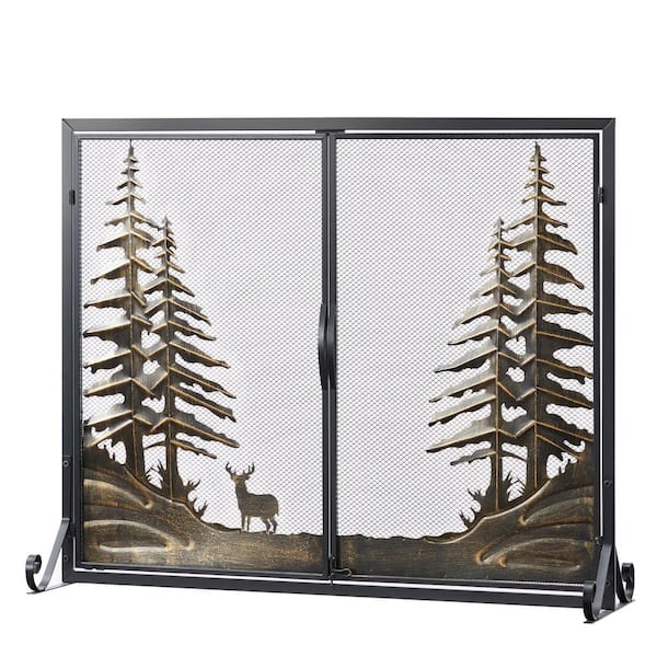 Vanity Art Genoa Black Iron 2-Panel Fireplace Screen with Decorative Filigree