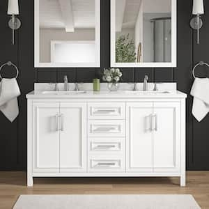 Nyall 60 in. W x 22.1 in. D x 34.5 in. H Double Sink Bath Vanity in Pure White with White Quartz Top