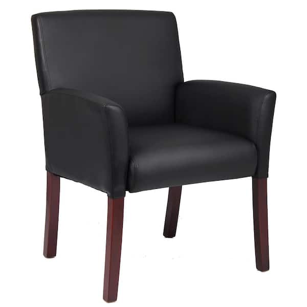BOSS Office Products Black Contemporary Guest Chair Mahogany Finish Legs