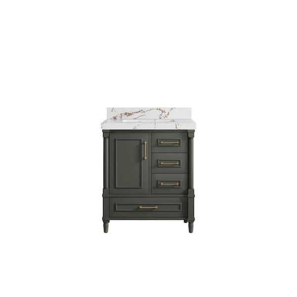 Willow Collections Hudson 30 in. W x 22 in. D x 36 in. H Single Sink Bath Vanity Center in Pewter Green with 2 in. Viola Brown Quartz Top