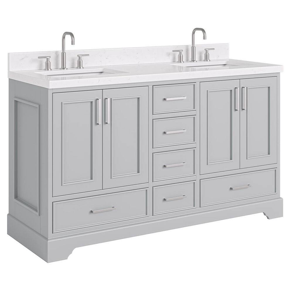 Stafford 60" Gray Double Sink Freestanding Vanity with Carrara Quartz Top