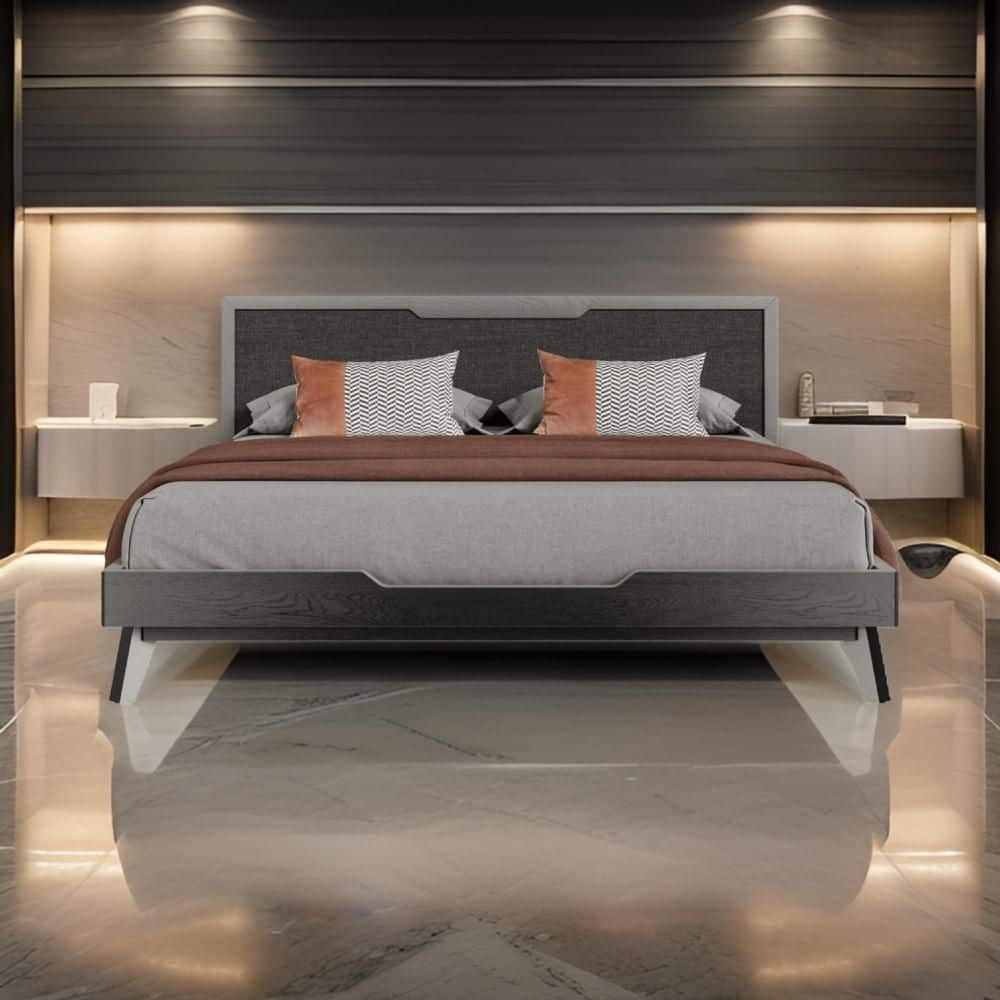 Kiran Gray Wood Frame King Platform Bed with Upholstered Headboard price history on PriceWatchPro