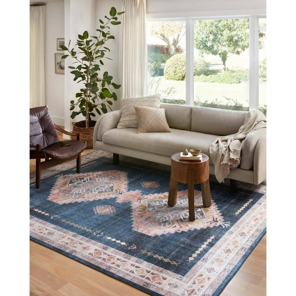 Heidi Denim Blush Medallion 3'6" x 5'6" Stain-Resistant Area Rug