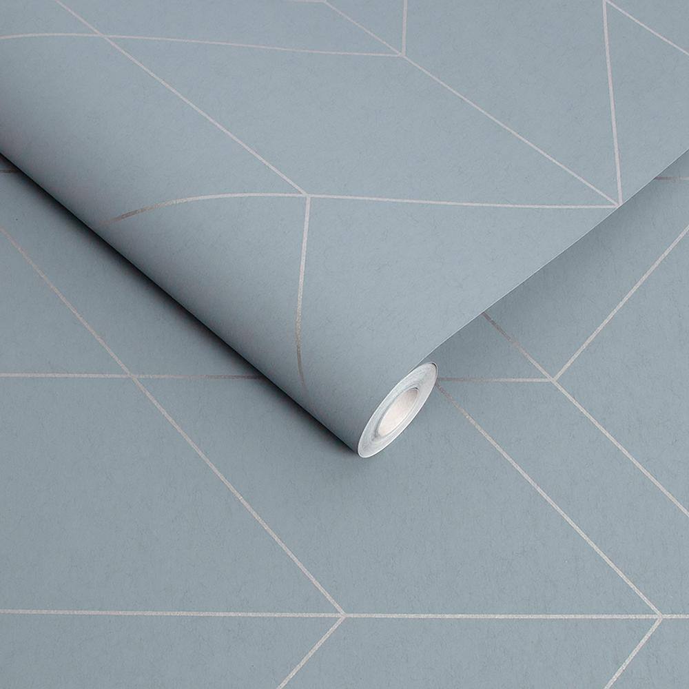 Deep Sky Blue Geometric Metallic Paste the Wall Wallpaper