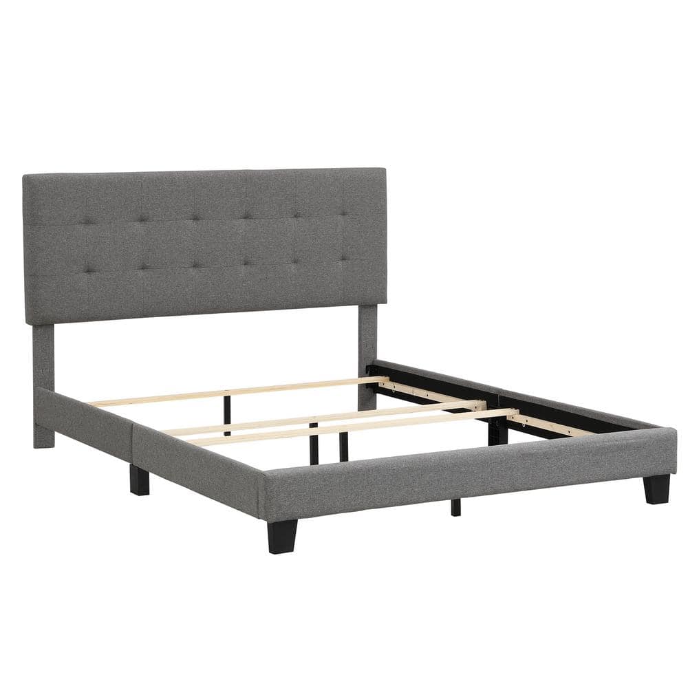 aisword 84.8 in. W Upholstered Platform Bed with Tufted Headboard, Box ...