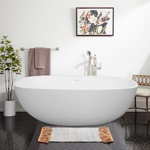 65 in. Composite Resin Solid Surface Flatbottom Freestanding Bathtub in White