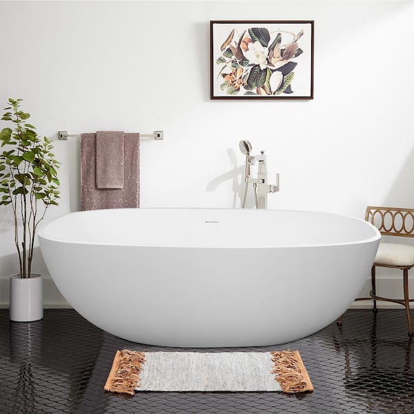 INSTER 65 in. Composite Resin Solid Surface Flatbottom Freestanding Bathtub in White