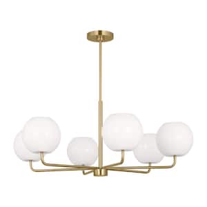 Rory Large 35 in. 6-Light Satin Bronze Chandelier with Opal Glass Shades