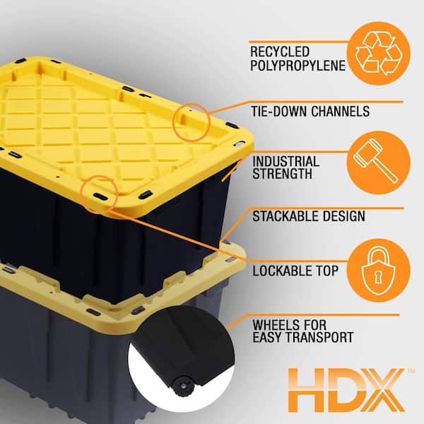 Have a question about HDX 70 Gal. Tough Storage Tote with Wheels in Black  with Yellow Lid? - Pg 1 - The Home Depot