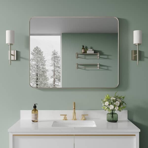 40 in. W x 32 in. H Rectangular Framed Wall Bathroom Vanity Mirror in Brushed Nickel