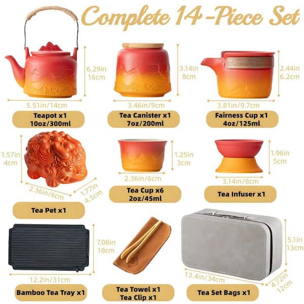JFVKAF 15-Piece Chinese Japanese Porcelain Tea Set with Teapot